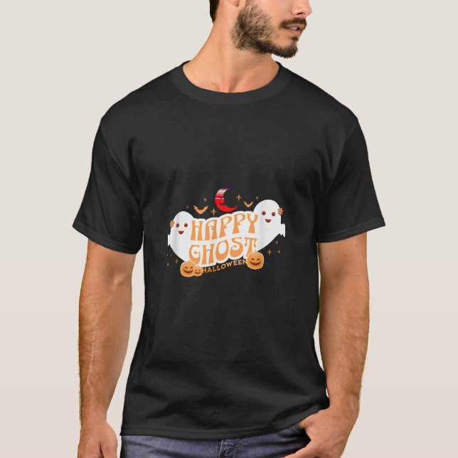 T-shirt Happy Ghost Halloween Cute Fun Retro Ghost Thème (Devant)