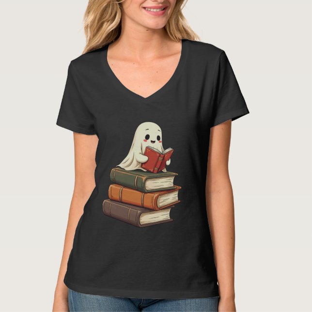 T-shirt Happy Ghost Reader - Funny Bookworm (Devant)