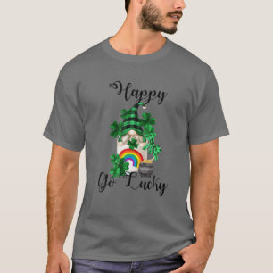 T-shirt Happy Go Lucky Gnome Rainbow Shamrock