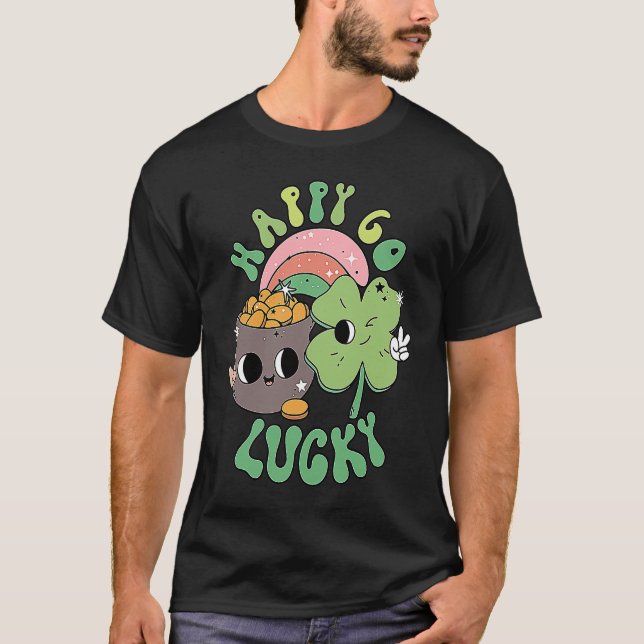 T-shirt Happy Go Lucky Retro Groovy St Patrick's Day Women (Devant)