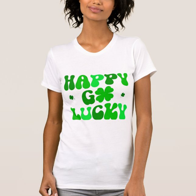 T-shirt HAPPY GO LUCKY shamrocks de chemises pour femmes (Devant)