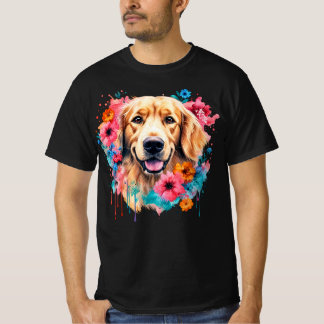 T-shirt Happy Golden Retriever Colorful Floral Splash