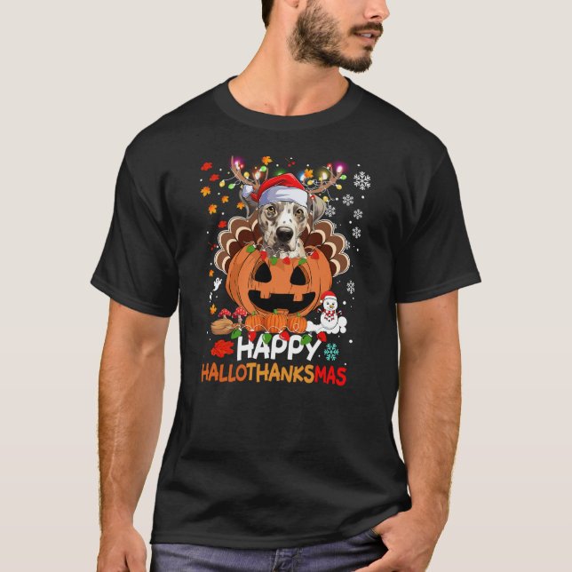 T-shirt Happy Hallothanksmas Catahoula Leopard dog turkey (Devant)