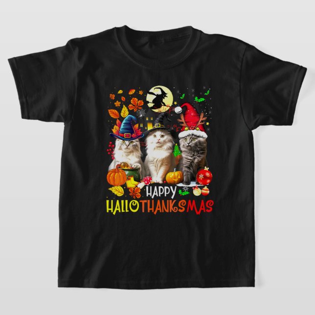 T-shirt Happy HalloThanksMas Chats (Poser)