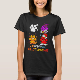 T-shirt Happy HalloThanksMas Chien Paws Halloween Thanksgi