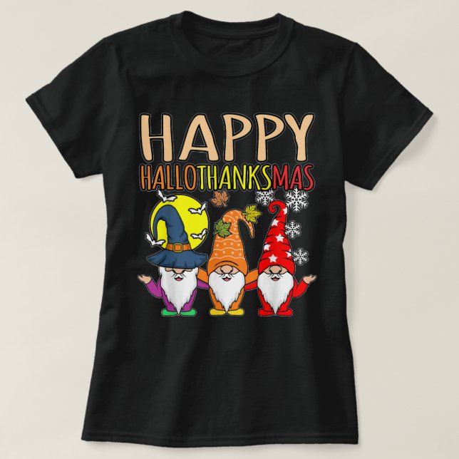T-shirt Happy Hallothanksmas Christmas Halloween Thanksgiv (Design devant)