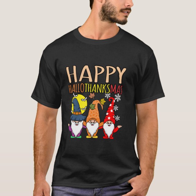 T-shirt Happy Hallothanksmas Christmas Halloween Thanksgiv (Devant)