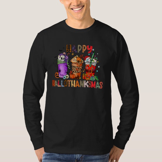 T-shirt Happy Hallothanksmas Coffee Latte Halloween Thanks (Devant)