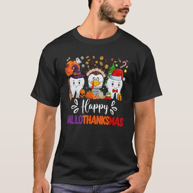 T-shirt Happy HalloThanksMas Dental Boo Crew Dentist Assis (Devant)