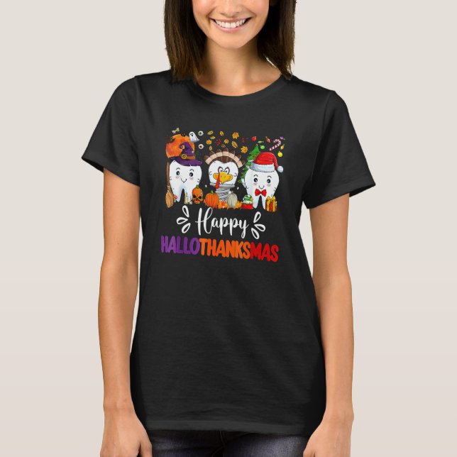 T-shirt Happy HalloThanksMas Dental Boo Crew Dentist Assis (Devant)