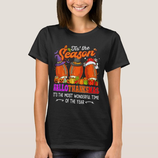 T-shirt Happy Hallothanksmas Funny Halloween Thanksgiving  (Devant)