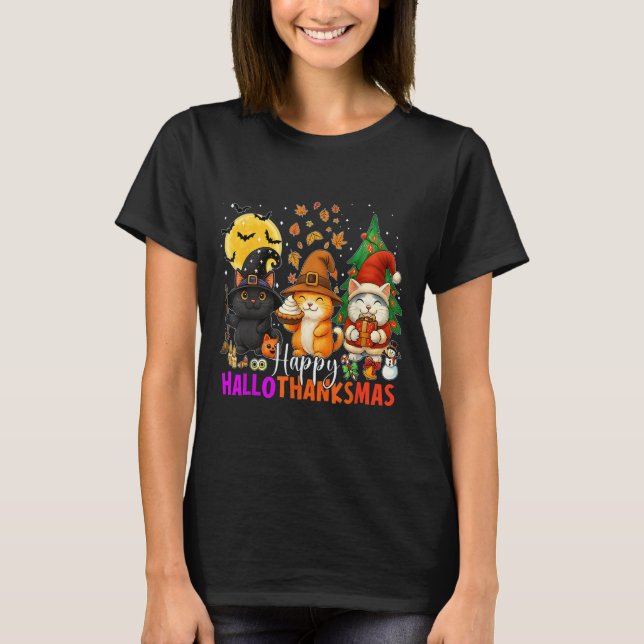 T-shirt Happy Hallothanksmas Funny Halloween Thanksgiving  (Devant)