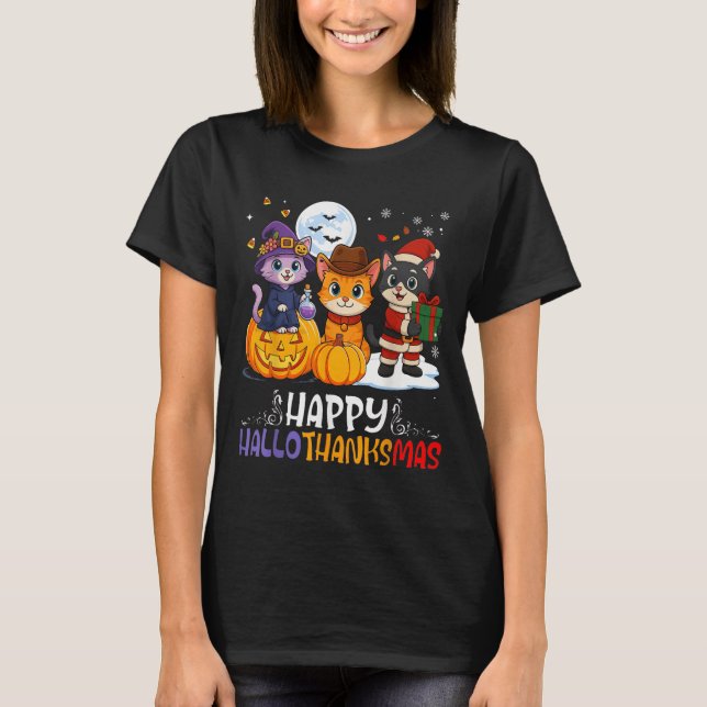 T-shirt Happy Hallothanksmas Funny Halloween Thanksgiving  (Devant)