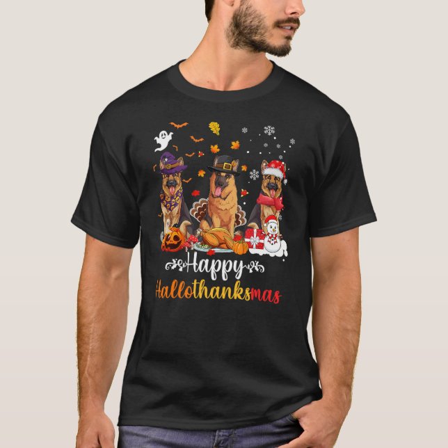 T-shirt Happy Hallothanksmas German shepherd Dog Halloween (Devant)