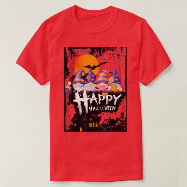 T-shirt Happy HalloThanksMas Gnomes, HauntedHouse Bats Moo (Design devant)