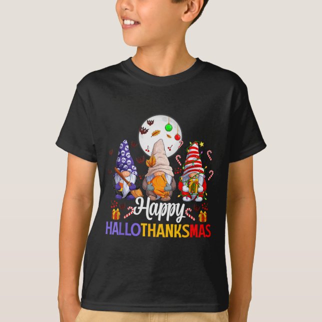 T-shirt Happy Hallothanksmas Gnomes Lover Halloween Merry  (Devant)