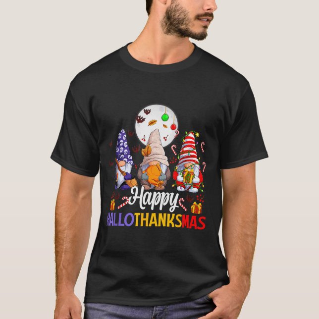 T-shirt Happy Hallothanksmas Gnomes Lover Halloween Merry  (Devant)