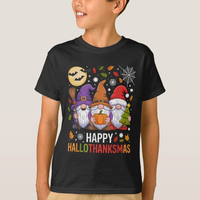 T-shirt Happy Hallothanksmas Gnomes Lover Halloween Merry  (Devant)