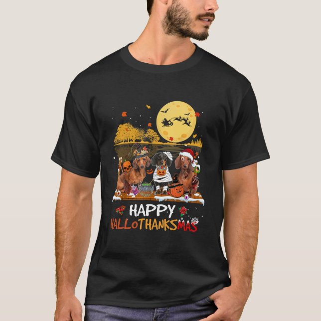 T-shirt Happy Hallothanksmas Halloween Thanksgiv (Devant)