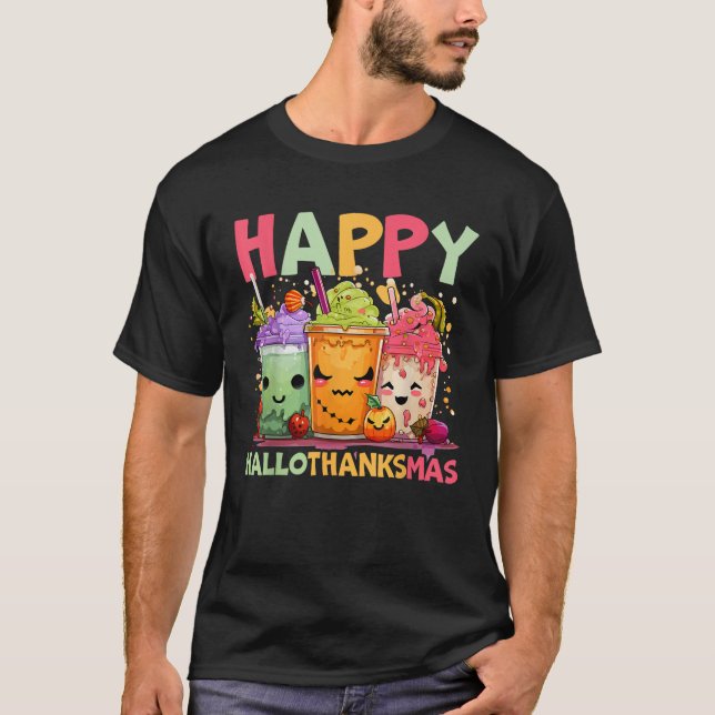 T-shirt Happy Hallothanksmas Halloween Thanksgiving Christ (Devant)