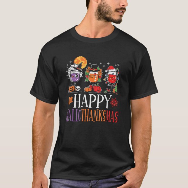 T-shirt Happy Hallothanksmas Halloween Thanksgiving Christ (Devant)