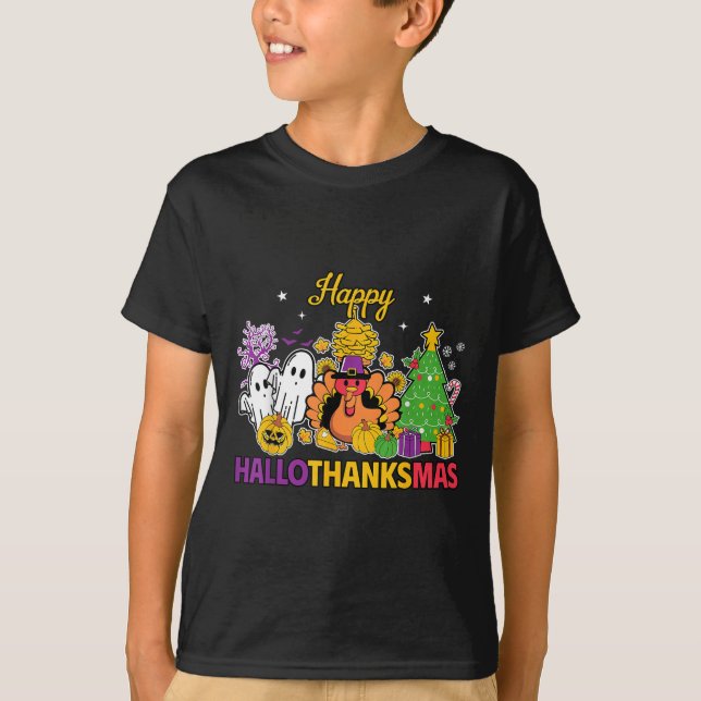 T-shirt Happy Hallothanksmas Halloween Thanksgiving Christ (Devant)