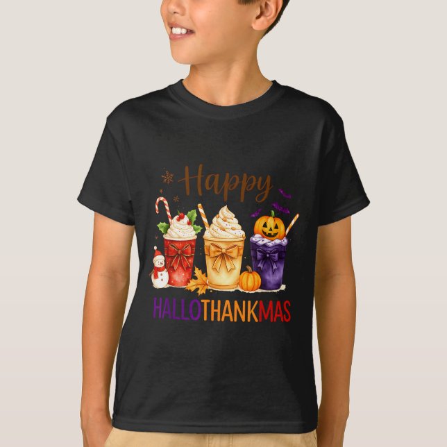 T-shirt Happy Hallothanksmas Halloween Thanksgiving Xmas O (Devant)