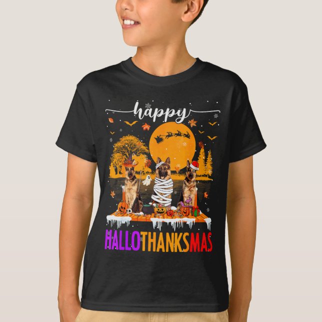 T-shirt Happy Hallothanksmas Halloween Xmas German Shepher (Devant)