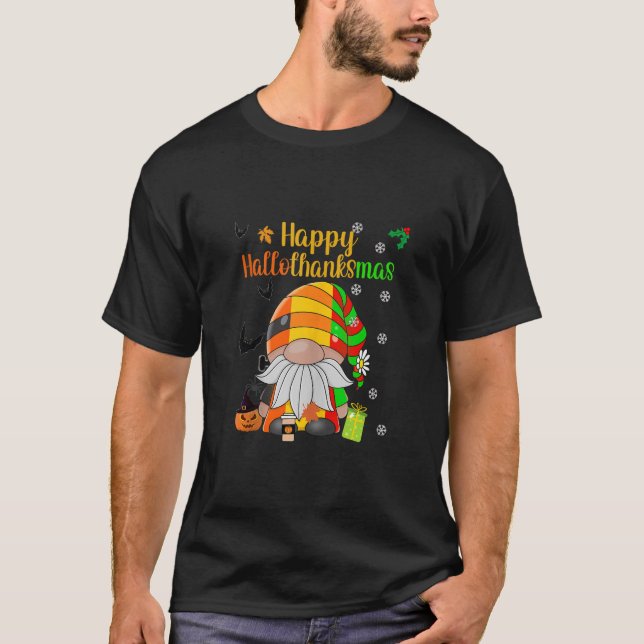 T-shirt Happy HalloThanksmas HallowThanksmas Gnome Hat Pum (Devant)