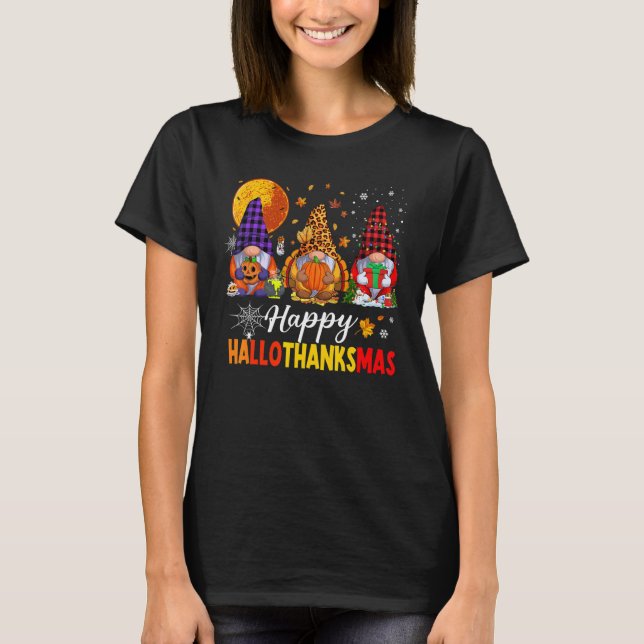 T-shirt Happy Hallothanksmas My Gnomies Cute Gnomes family (Devant)