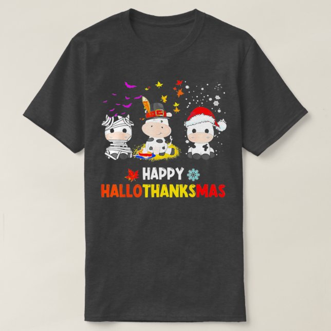 T-shirt Happy HalloThanksMas Père Noël Vache Halloween Tha (Design devant)