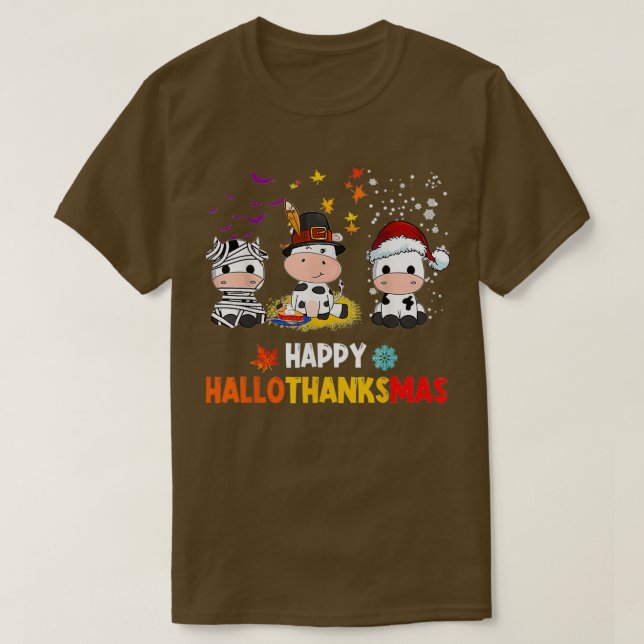 T-shirt Happy HalloThanksMas Père Noël Vache Halloween Tha (Design devant)