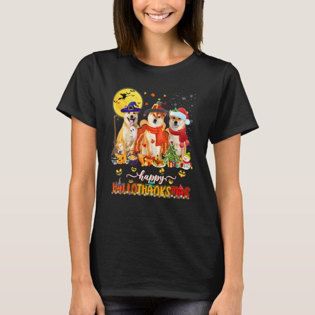T-shirt Happy Hallothanksmas Shiba Inu Wizard Hat Turkey S (Devant)