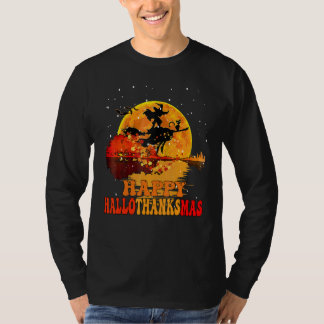 T-shirt happy hallothanksmas witch moon funny