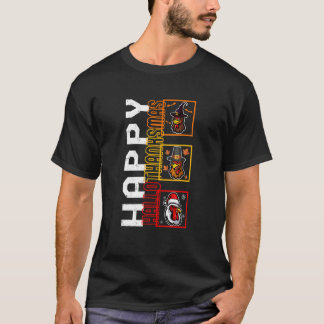 T-shirt Happy HalloThanksMas Witch Pilgrim Père Noël Chick