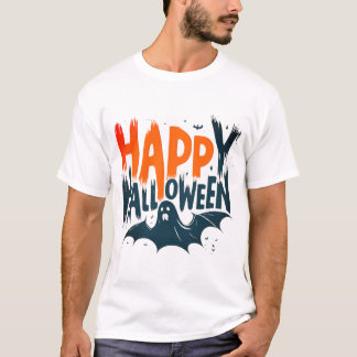 T-shirt Happy Halloween Bat Ghost Graphic Scary Éffrayant