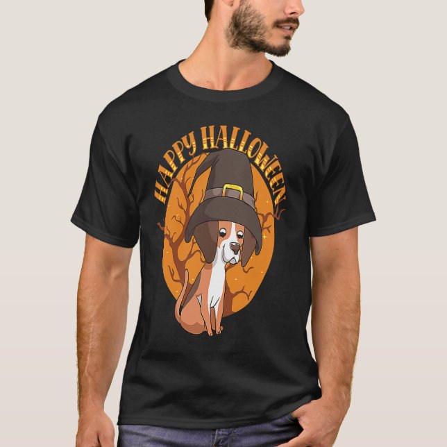 T-shirt Happy Halloween Beagle Witch Dog  Animal Halloween (Devant)