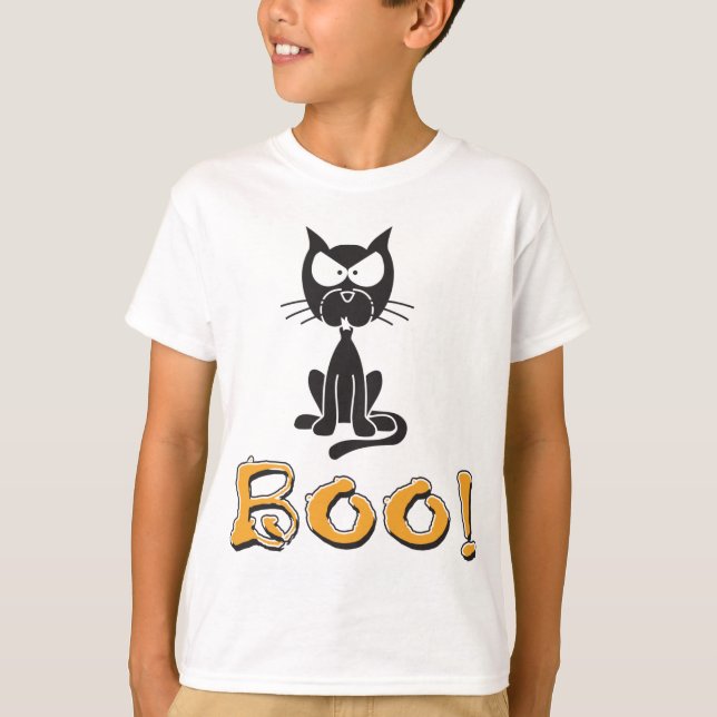 T-shirt Happy Halloween Boo Chat noir (Devant)