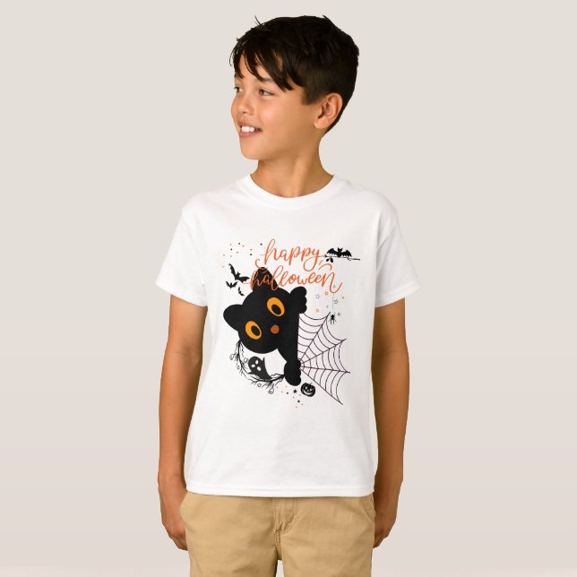 T-shirt Happy Halloween Cat & Pumpkins (Devant entier)