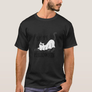 T-shirt Happy Halloween Chat Fantôme drôle Costume Étirer-