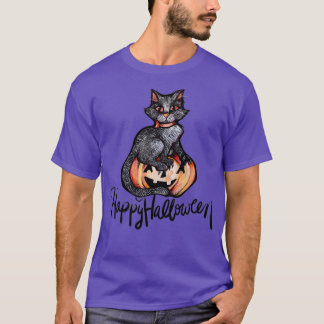 T-shirt Happy Halloween Chat noir