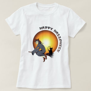 T-shirt Happy Halloween Chat noir et sorcière