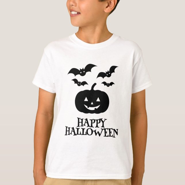 T-shirt Happy Halloween Citrouille Bat Minimal (Devant)