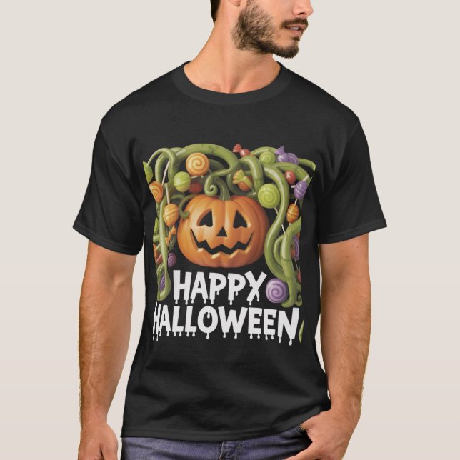 T-shirt Happy Halloween Citrouille Illustration avec Candy (Devant)