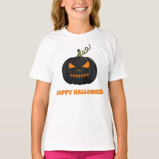 T-shirt Happy Halloween citrouille noire pour fill