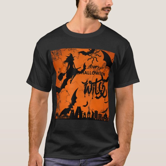 T-shirt Happy Halloween Cool & Éffrayant orange & noir (Devant)