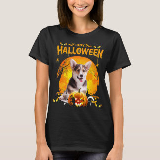 T-shirt Happy Halloween Corgi Citrouille de chien