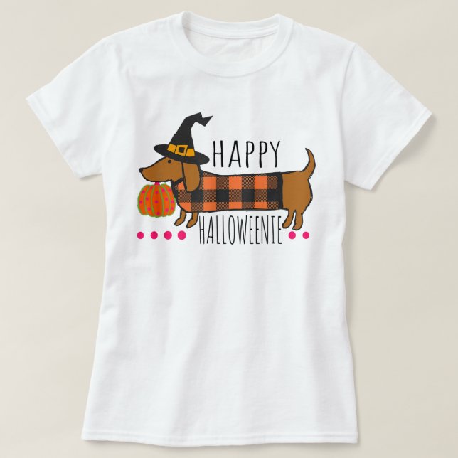 T-shirt Happy Halloween Dachshund Buffalo Plaid Éffrayant (Design devant)