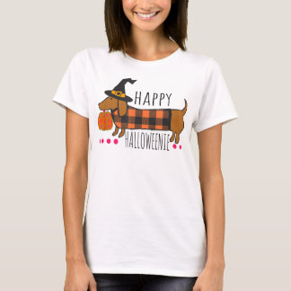 T-shirt Happy Halloween Dachshund Buffalo Plaid Éffrayant
