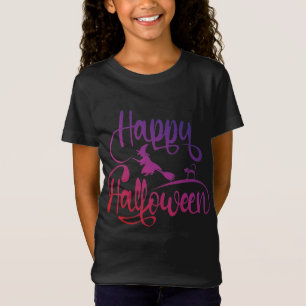 T-Shirt Happy Halloween dégradé volant sorcière chat T-Shi